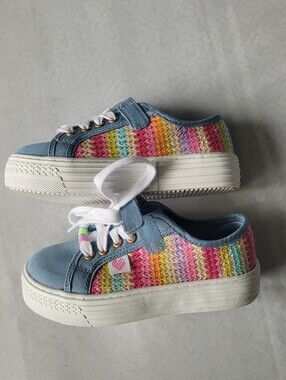 Justice Brand Girls Light Blue Rainbow Woven Platform Sneakers